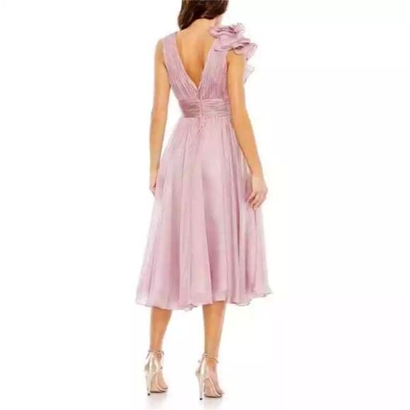 Mac Duggal 49494 Pink Sleeveless Chiffon A-Line Tea Length Cocktail Dress | 8 - Picture 2 of 10